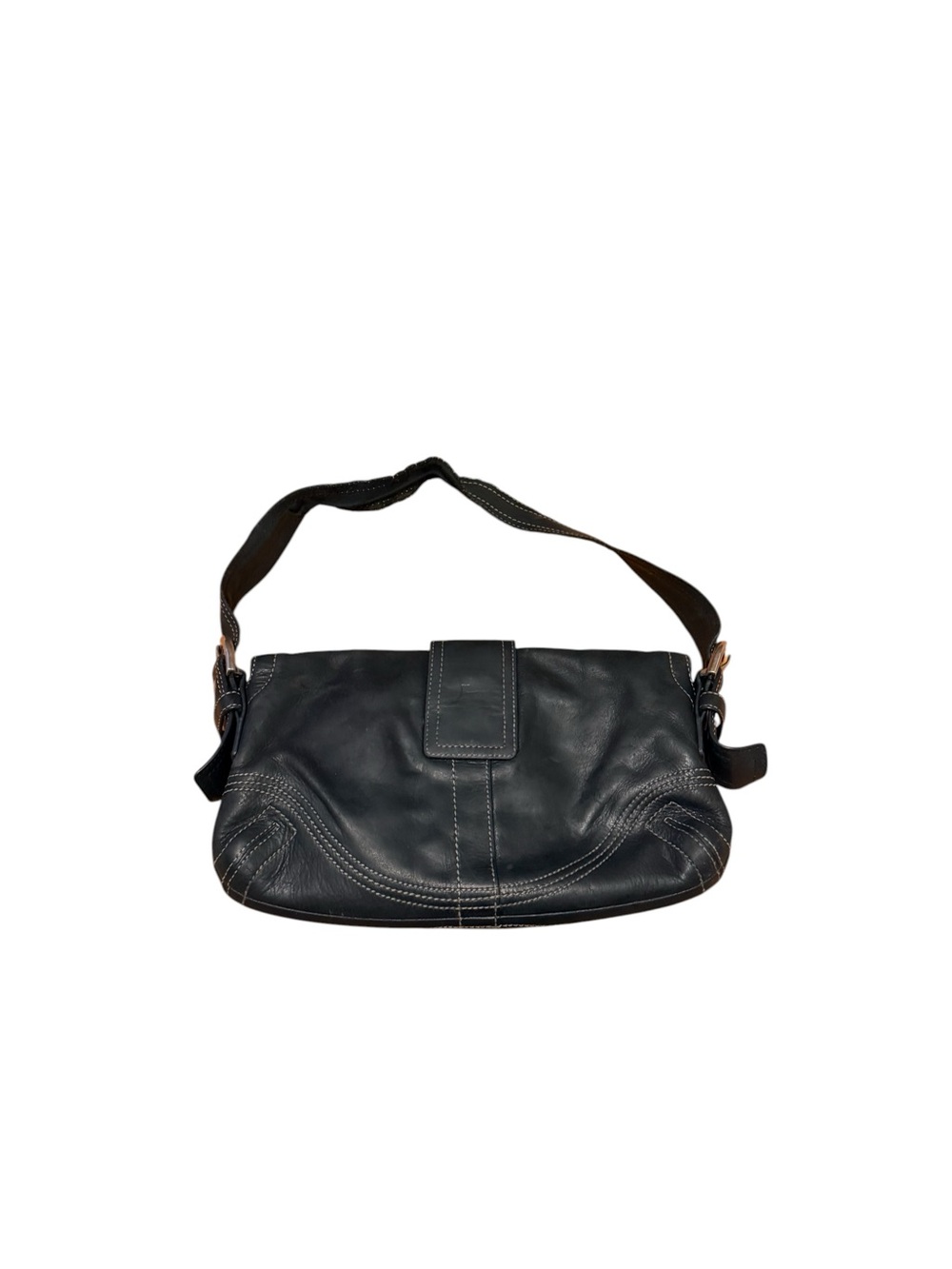 Coach Classic Black Leather Shoulder Bag with Distinctive Buckle - Picture 4 of 8